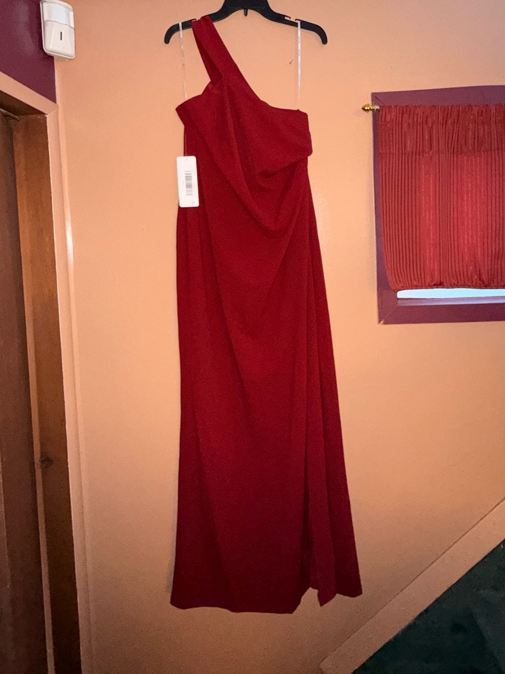 Burgundy Red One-Shoulder Evening Gown with Slit